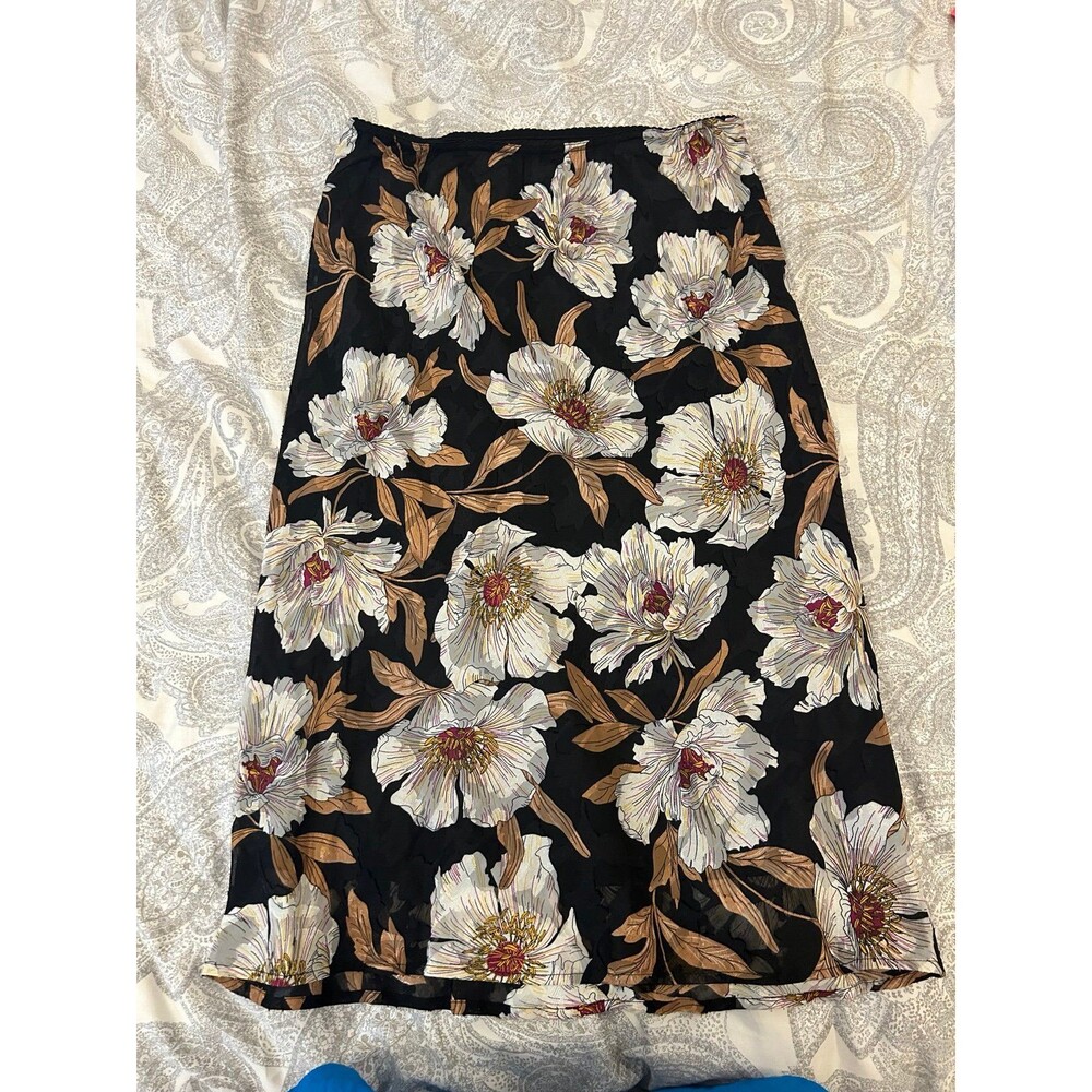 Band Of Gypsies Womans size XL Magnolia Floral Midi Skirt Boho Lined Black NEW - Picture 2 of 3